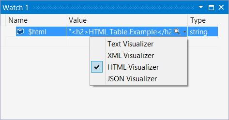 Visualizer context menu